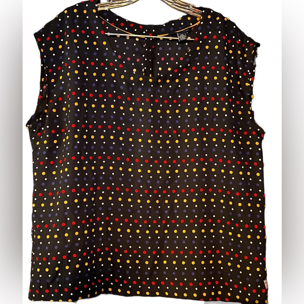 Tommy Hilfiger Shirt Sz L Blue Polka Dot Blouse Business Casual Womens